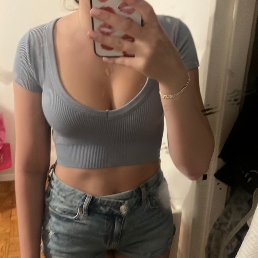 Garage Blue Ribbed Crop T-Shirt